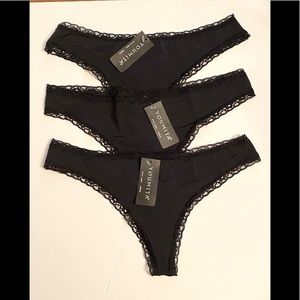 Youmita Black Thong Panty Set of Three Size Medium